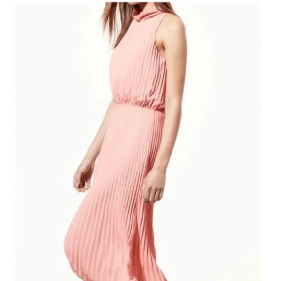 Babaton Aritzia Bautista Midi Dress Pleated Mock Neck Side slit Pink Size XXS - Picture 3 of 16